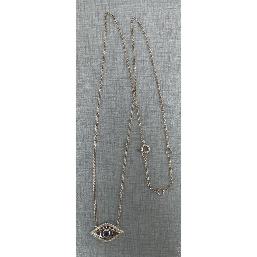 Roman & Jules - 14K Yellow Gold Sapphire Evil Eye Necklace with Diamond Accents - 0.09 Carat Total Diamond Weight