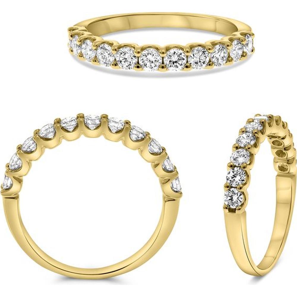 Roman & Jules - 14K Yellow Gold Shared U-Shape Round Diamond Ring - 0.75 Carat Total Diamond Weight