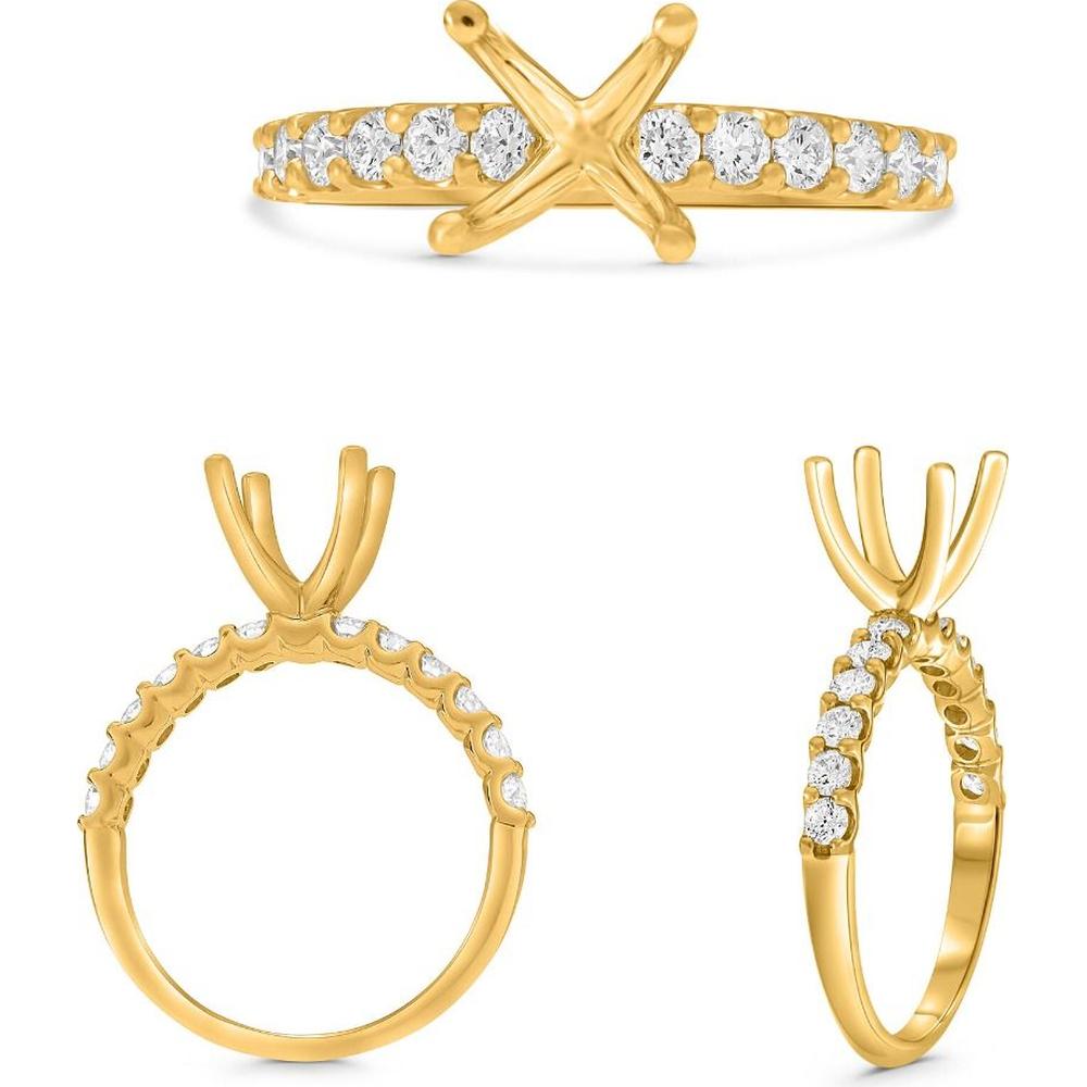 Roman & Jules - 14K Yellow Gold Shared U-Shape Setting Ring with Round Diamonds - 0.46 Carat Total Diamond Weight