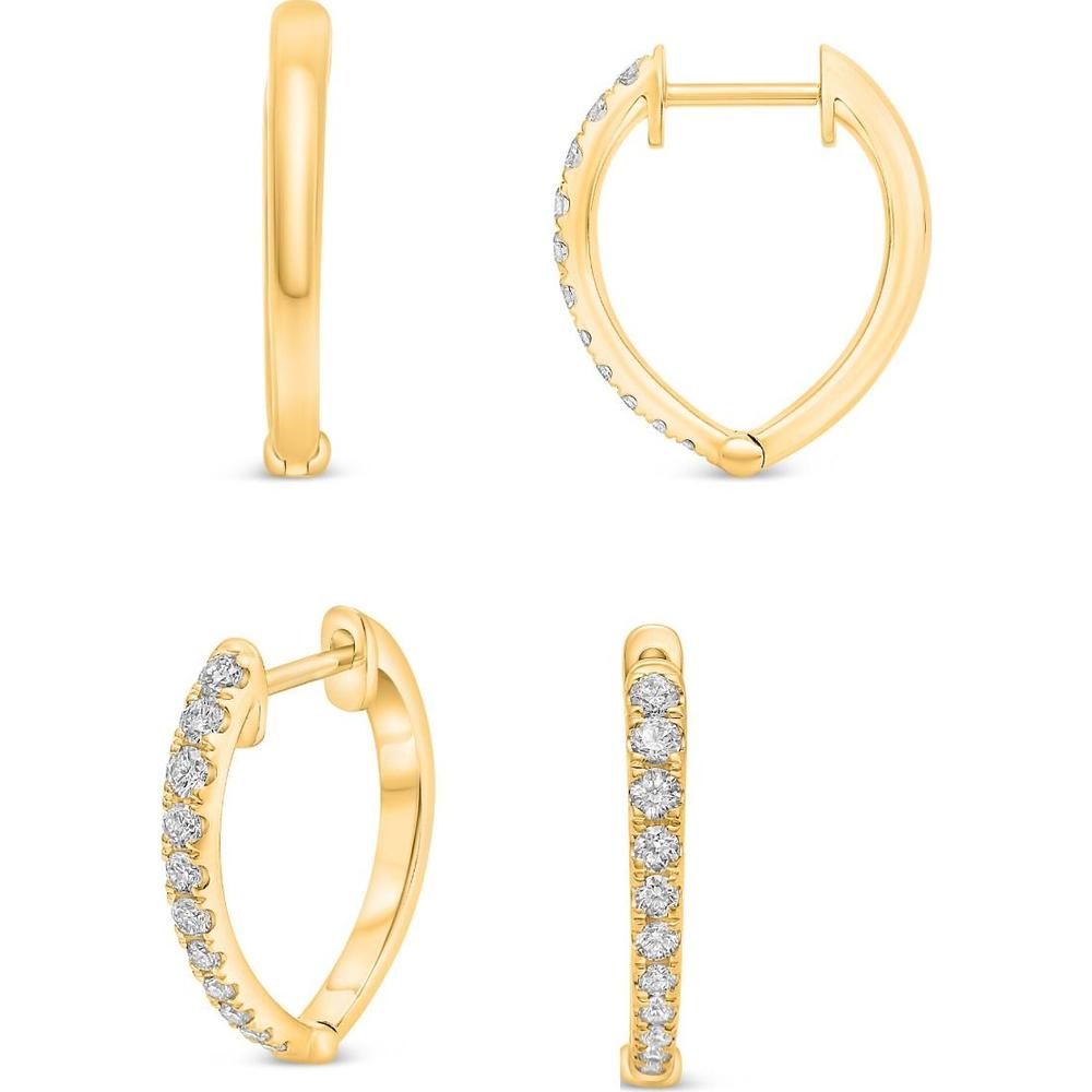 Roman & Jules - 14K Yellow Gold Small Hoop Earrings with Micropavé Set Round Diamonds - 0.28 Carat Total Diamond Weight
