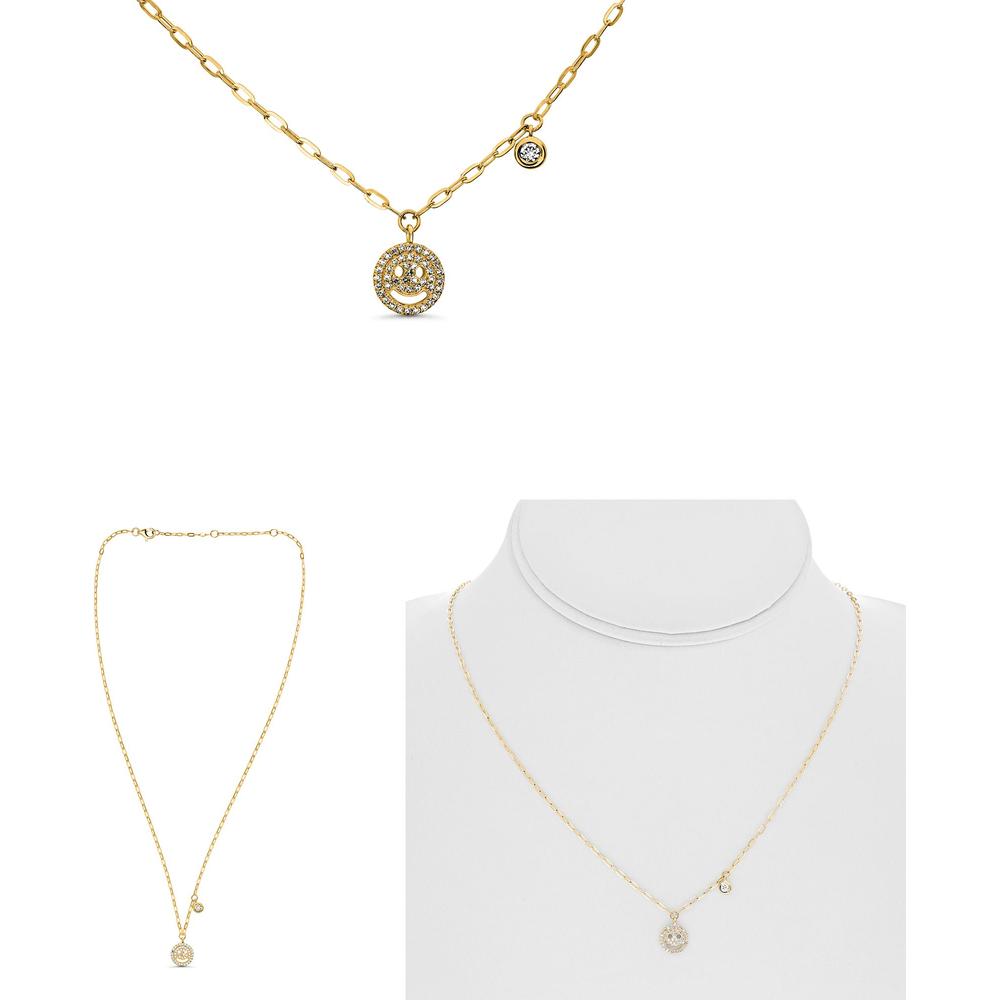 Roman & Jules - 14K Yellow Gold Smiley Face Necklace with Micropavé Round Diamonds - 0.15 Carat Total Diamond Weight