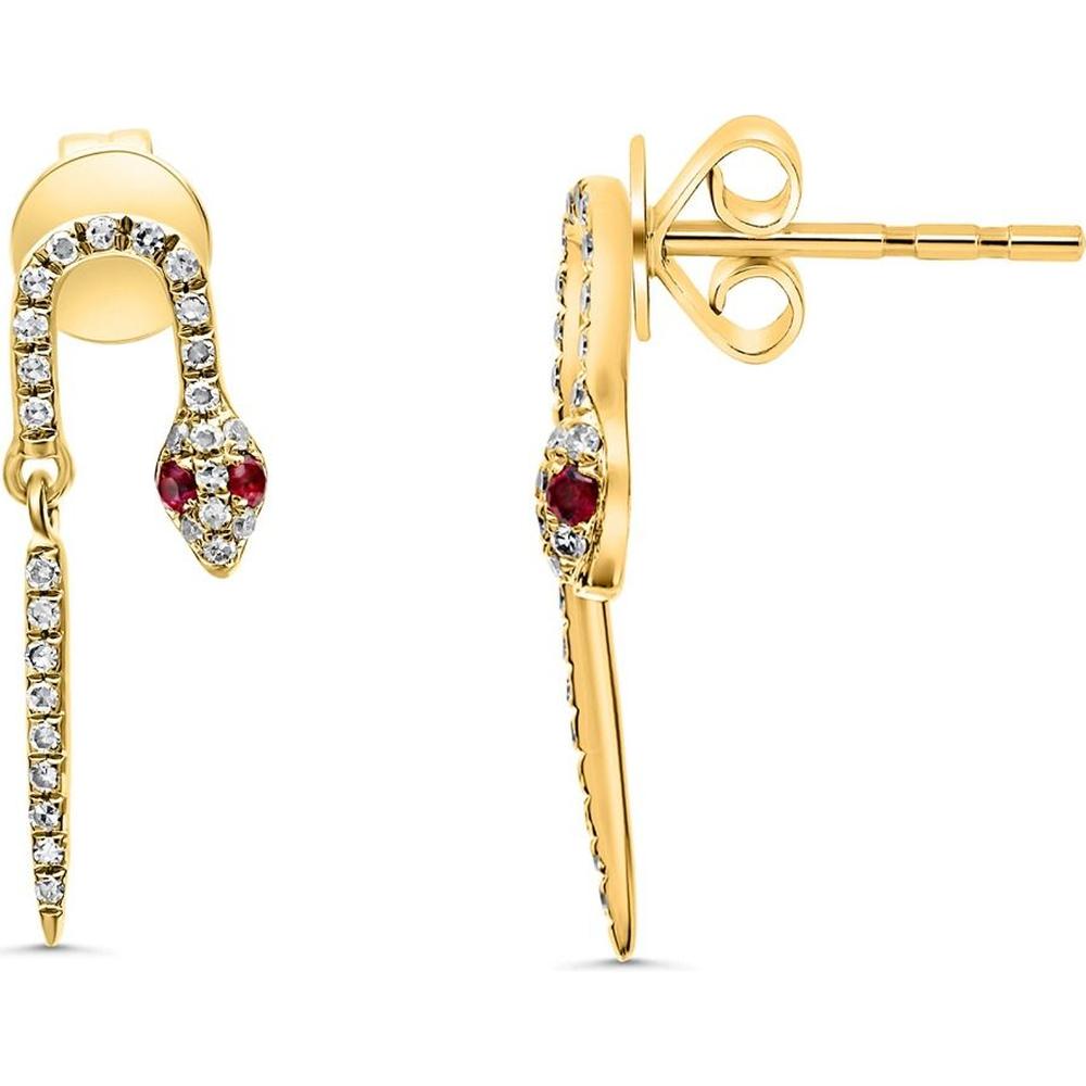 Roman & Jules - 14K Yellow Gold Snake Earrings with 0.10 Carat Total Diamond Weight and 0.10 Carat Ruby Stones