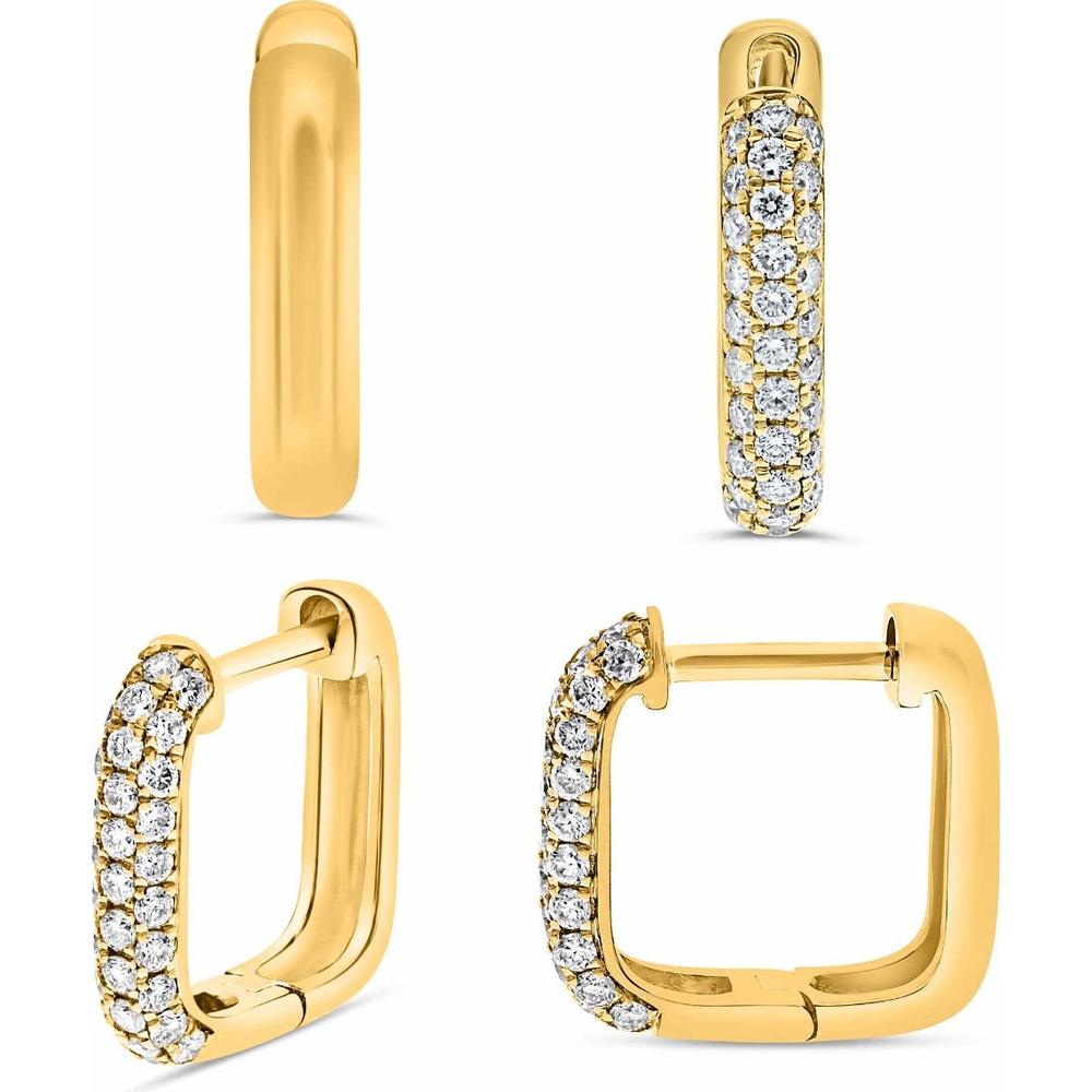 Roman & Jules - 14K Yellow Gold Square Hoop Earrings with Pave Set Round Diamonds - 0.31 Carat Total Diamond Weight