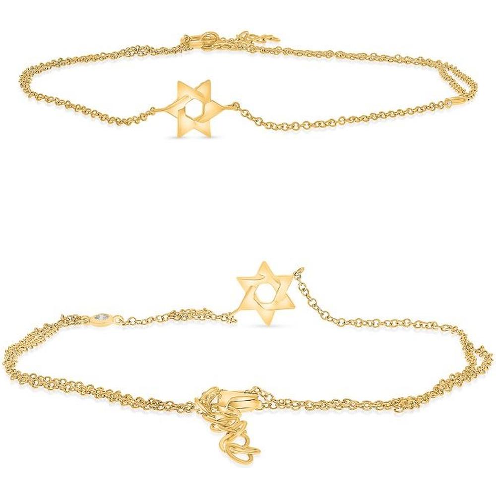 Roman & Jules - 14K Yellow Gold Star of David Bracelet with Round Diamond - 0.06 Carat Total Diamond Weight