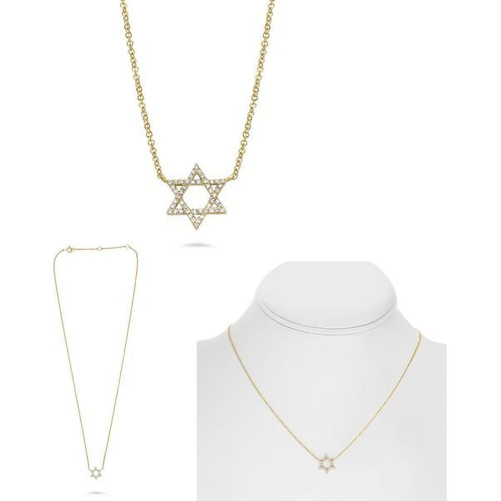 Roman & Jules - 14K Yellow Gold Star of David Necklace with Round Diamonds - 0.11 Carat Total Diamond Weight