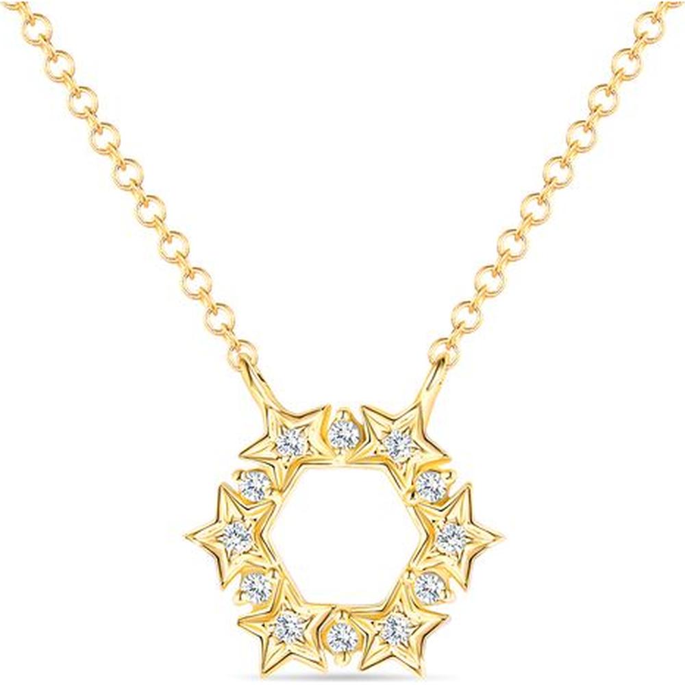 Roman & Jules - 14K Yellow Gold Starburst Pendant Necklace with Round Diamonds - 0.09 Carat Total Diamond Weight