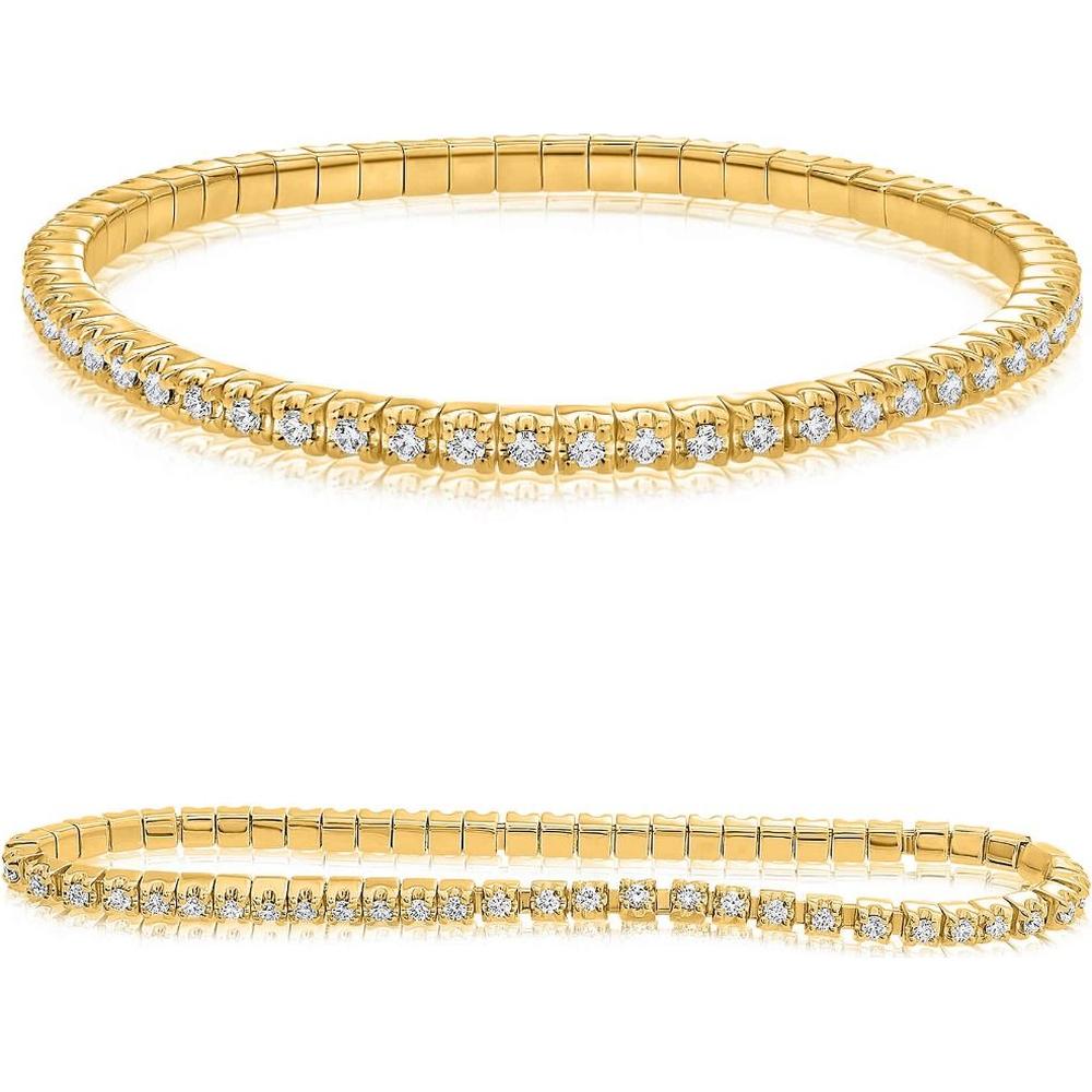 Roman & Jules - 14K Yellow Gold Stretch Bracelet with Round Diamonds - 1.75 Carat Total Diamond Weight