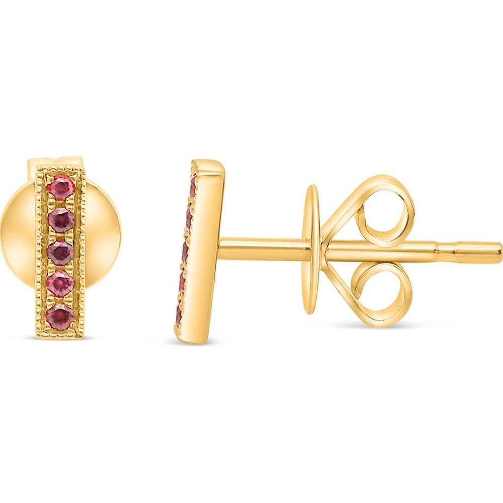 Roman & Jules - 14K Yellow Gold Stud Earrings with 0.14 Carat Total Round Ruby and Pave Milgrain Setting