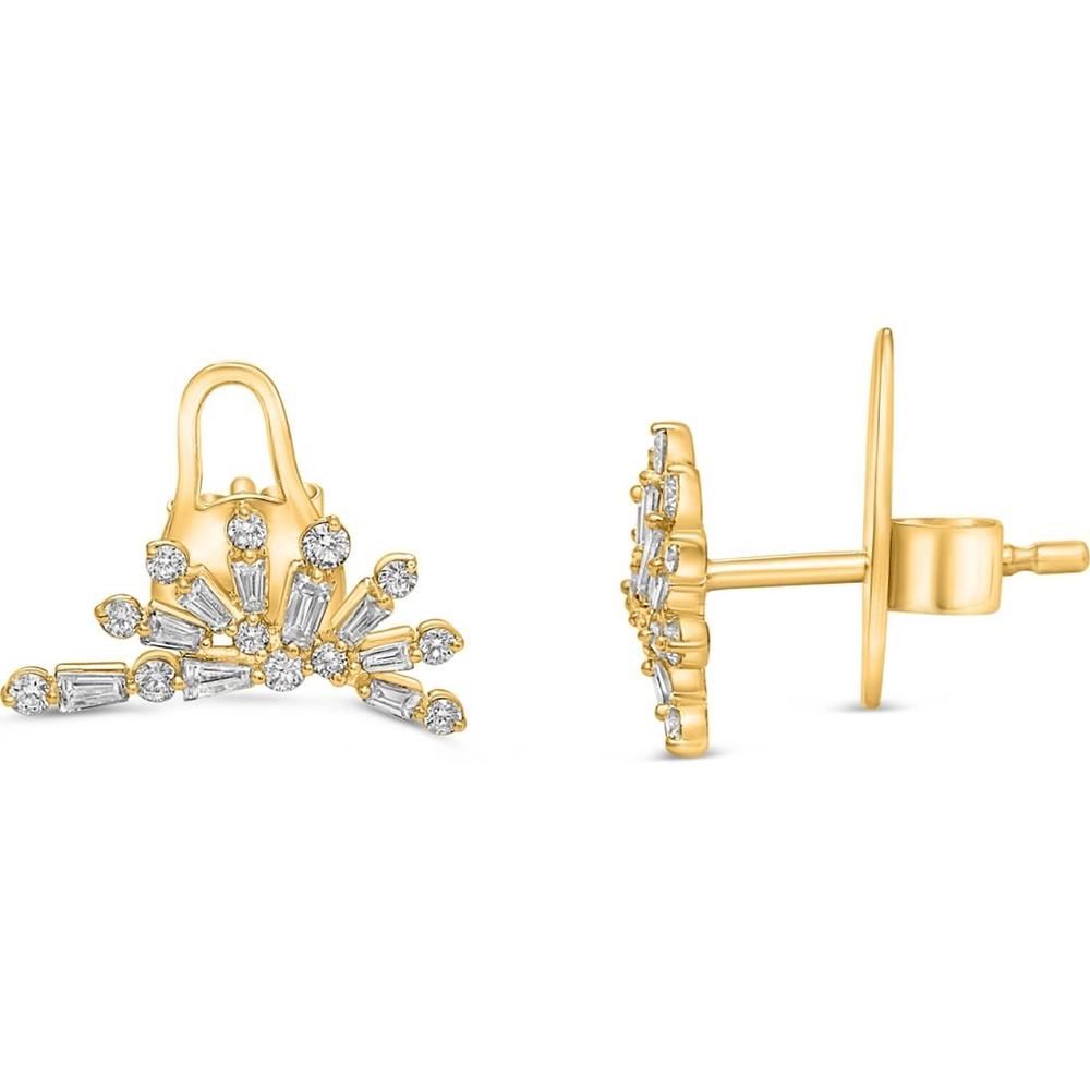 Roman & Jules - 14K Yellow Gold Stud Earrings with Round and Baguette Diamonds - 0.44 Carat Total Diamond Weight