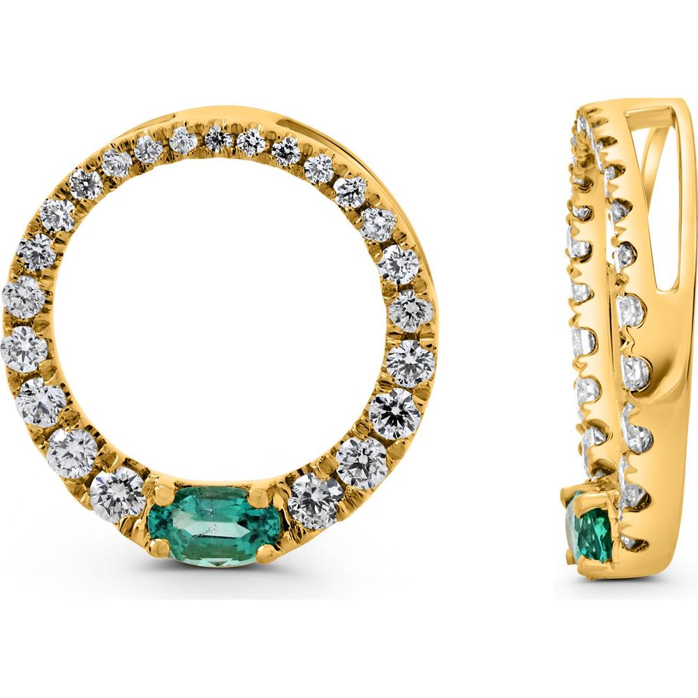 Roman & Jules - 14K Yellow Gold Stud Earrings with Round Diamond Halo and Oval Emerald - 0.21 Carat Emerald, 0.34 Carat Diamond Total Weight
