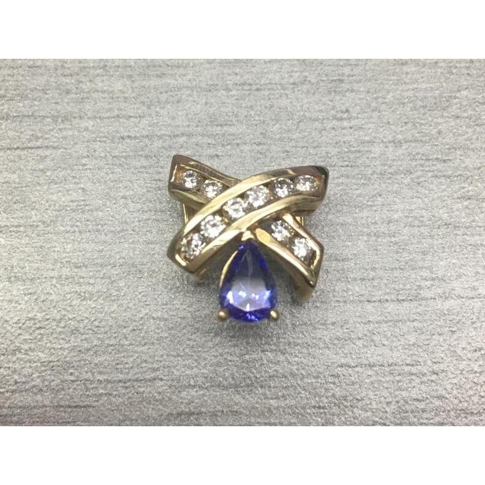 Roman & Jules - 14K Yellow Gold Tanzanite Pear Shape Pendant with Diamond Accent - 0.63 Carat Tanzanite, 0.37 Carat Total Diamond Weight