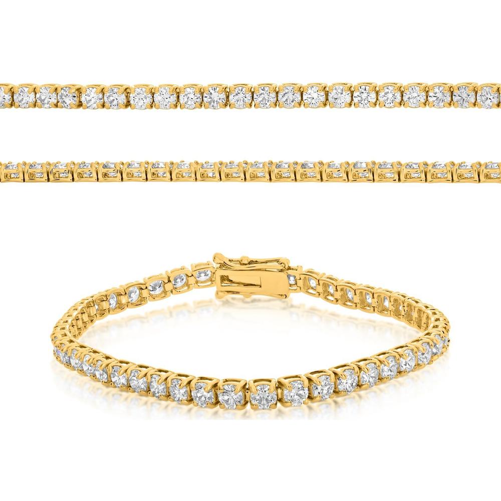 Roman & Jules - 14K Yellow Gold Tennis Bracelet with 10.00 Carat Total Round Diamonds in Prong Setting