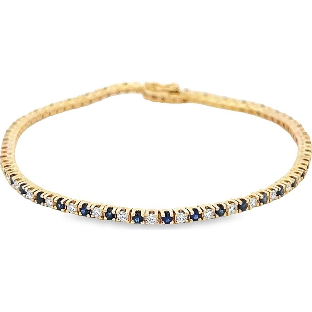 Roman & Jules - 14K Yellow Gold Tennis Bracelet with 2 Carat Round White Diamonds and Black Sapphires