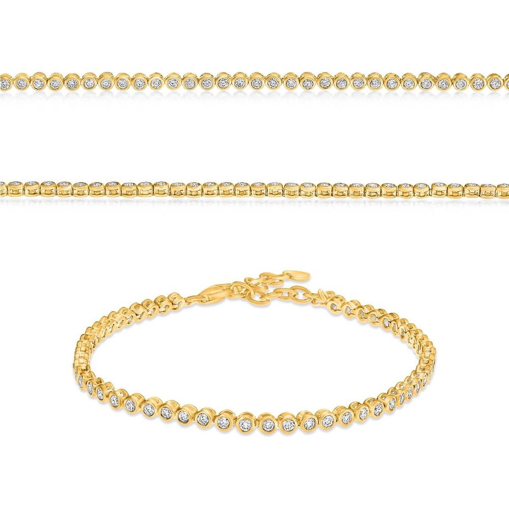 Roman & Jules - 14K Yellow Gold Tennis Bracelet with Prong Set Round White Diamonds - 1.00 Carat Total Diamond Weight