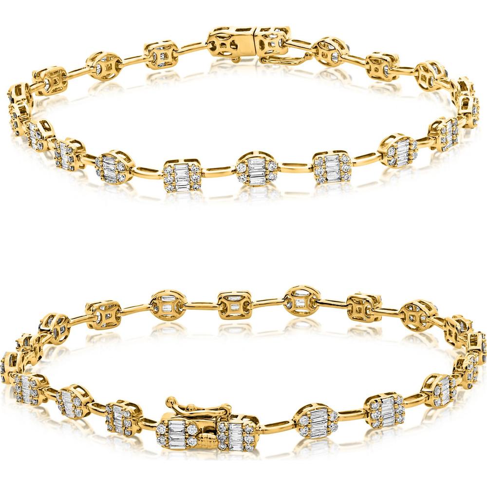 Roman & Jules - 14K Yellow Gold Tennis Bracelet with Round and Baguette Diamonds - 1.55 Carat Total Diamond Weight