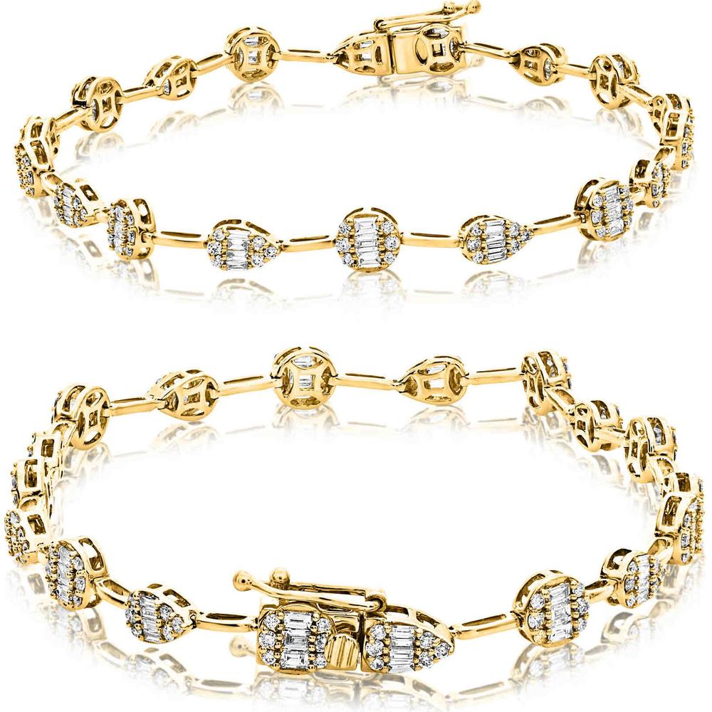 Roman & Jules - 14K Yellow Gold Tennis Bracelet with Round and Baguette Diamonds - 1.56 Carat Total Diamond Weight