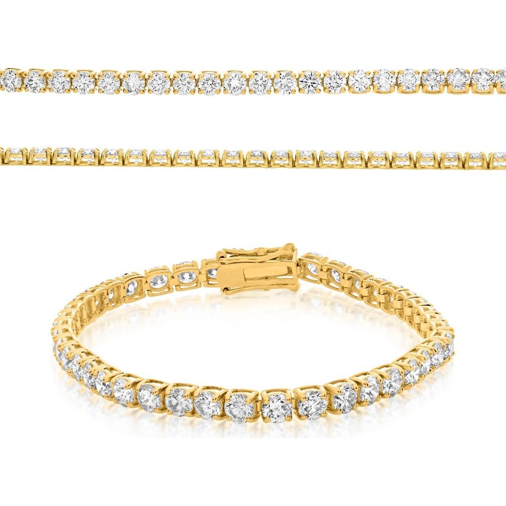 Roman & Jules - 14K Yellow Gold Tennis Bracelet with Round Diamonds - 11.00 Carat Total Diamond Weight