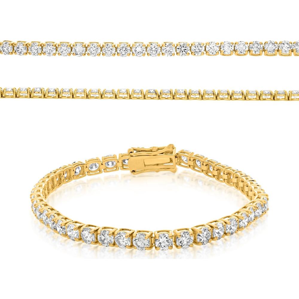 Roman & Jules - 14K Yellow Gold Tennis Bracelet with Round Diamonds - 12.00 Carat Total Diamond Weight