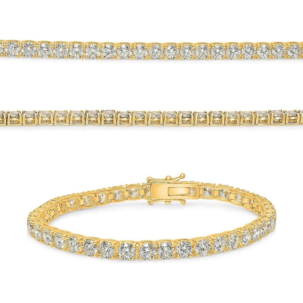 Roman & Jules - 14K Yellow Gold Tennis Bracelet with Round Diamonds - 13.00 Carat Total Diamond Weight
