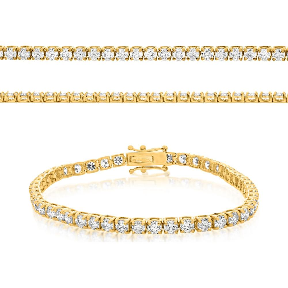 Roman & Jules - 14K Yellow Gold Tennis Bracelet with Round Diamonds - 7.00 Carat Total Diamond Weight