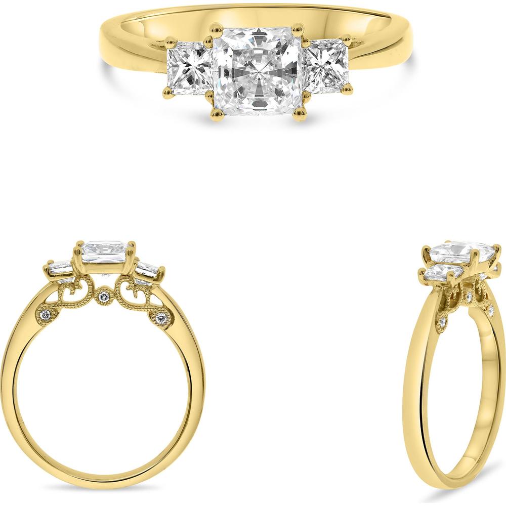 Roman & Jules - 14K Yellow Gold Three-Stone Princess Cut Diamond Ring - 1.20 Carat Total Diamond Weight