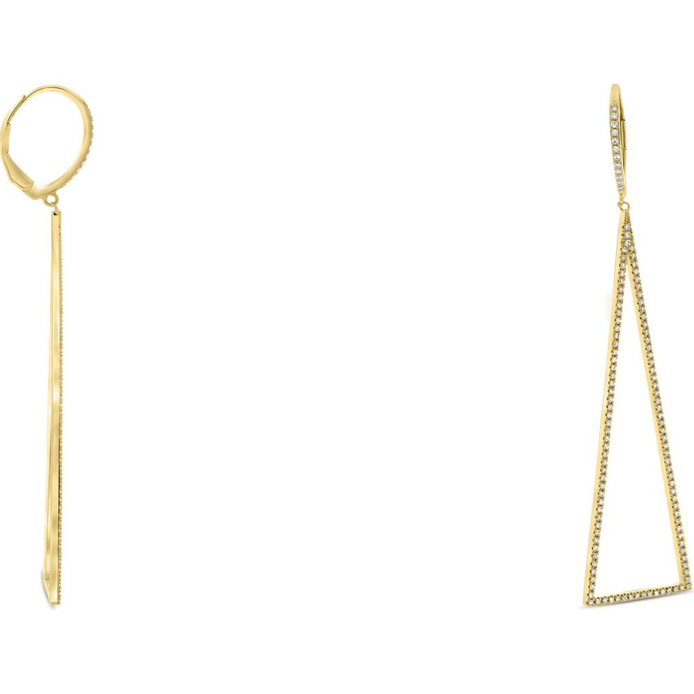 Roman & Jules - 14K Yellow Gold Triangular Drop Earrings with Round Diamonds - 1.0 Carat Total Diamond Weight