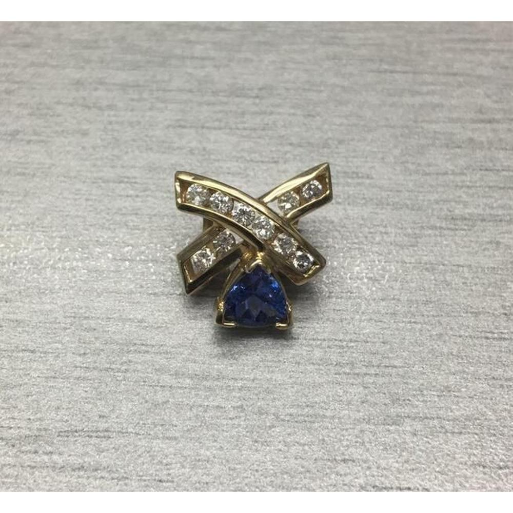 Roman & Jules - 14K Yellow Gold Trilliant Tanzanite Pendant with Round Diamond Accent - 1.11 Carat Total Gem Weight