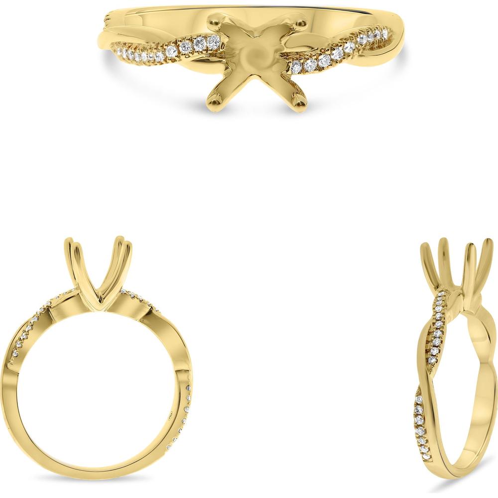 Roman & Jules - 14K Yellow Gold Twist Ring with Micropavé Set Round Diamonds - 0.16 Carat Total Diamond Weight