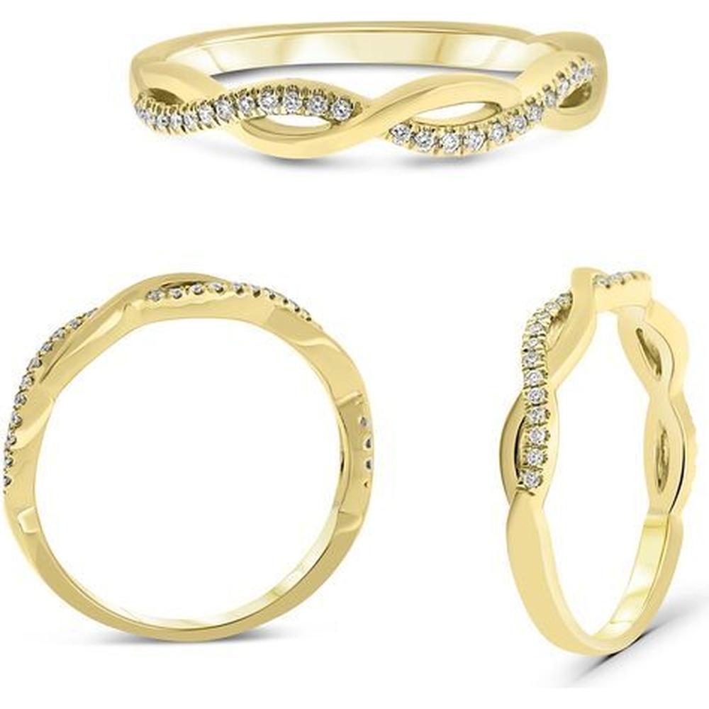 Roman & Jules - 14K Yellow Gold Twisted Band Ring with Micropavé Set Round Diamonds - 0.10 Carat Total Diamond Weight