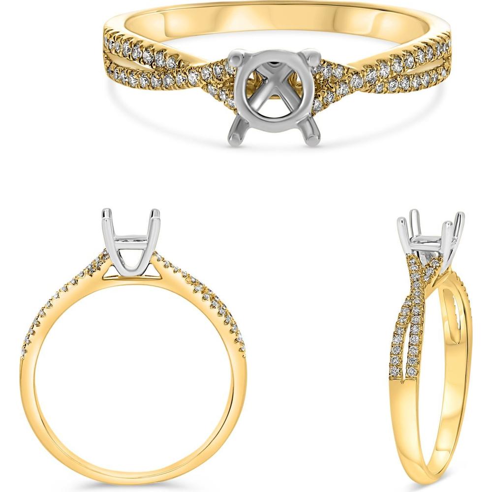 Roman & Jules - 14K Yellow Gold Twisted Shank Ring with Round Diamonds - 0.14 Carat Total Diamond Weight