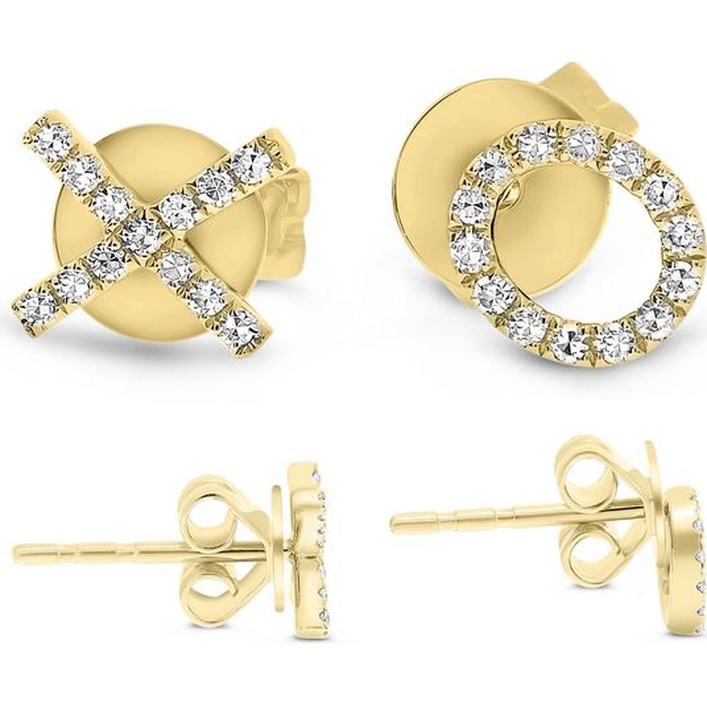 Roman & Jules - 14K Yellow Gold "XO" Diamond Stud Earrings with 0.09 Carat Round Diamonds - Total Carat Weight 0.18 Carat