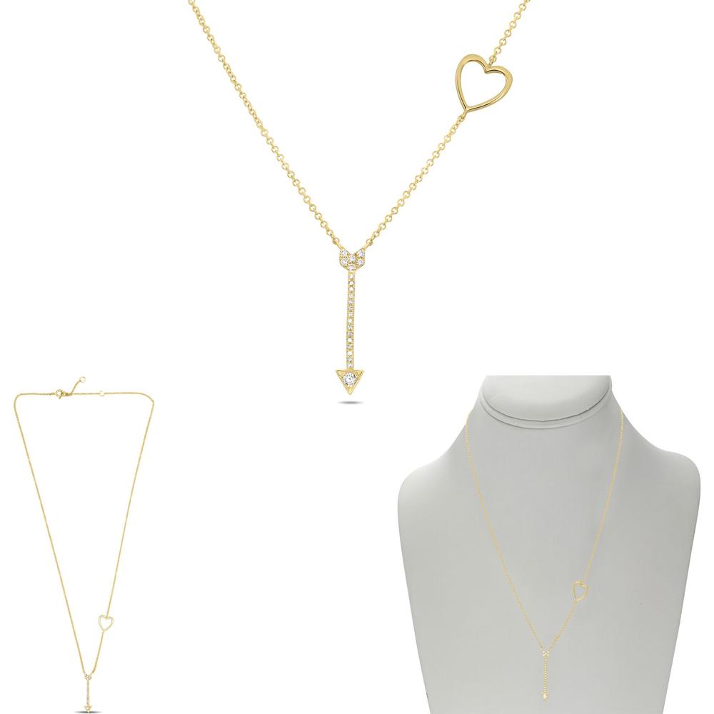 Roman & Jules - 14K Yellow Gold Y Arrow Diamond Necklace with Round Diamonds - 0.13 Carat Total Diamond Weight