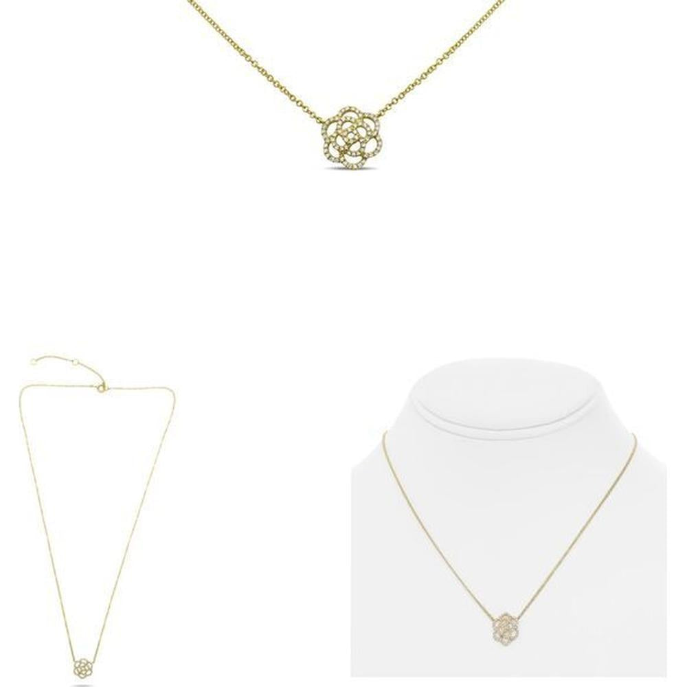 Roman & Jules - 14K Yellow Gold Y Flower Necklace with 0.14 Carat Round Diamonds