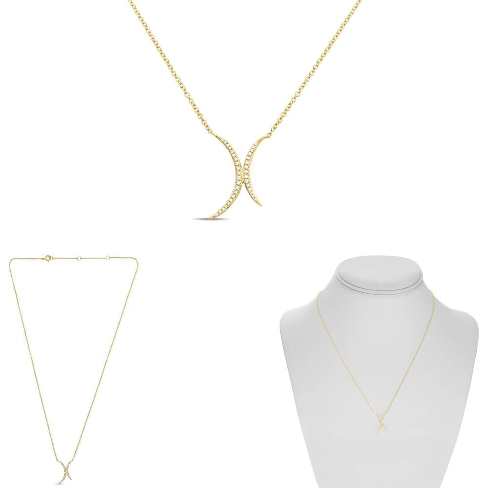 Roman & Jules - 14K Yellow Gold Y Half-Moon Diamond Necklace with Round Diamonds - 0.10 Carat Total Diamond Weight
