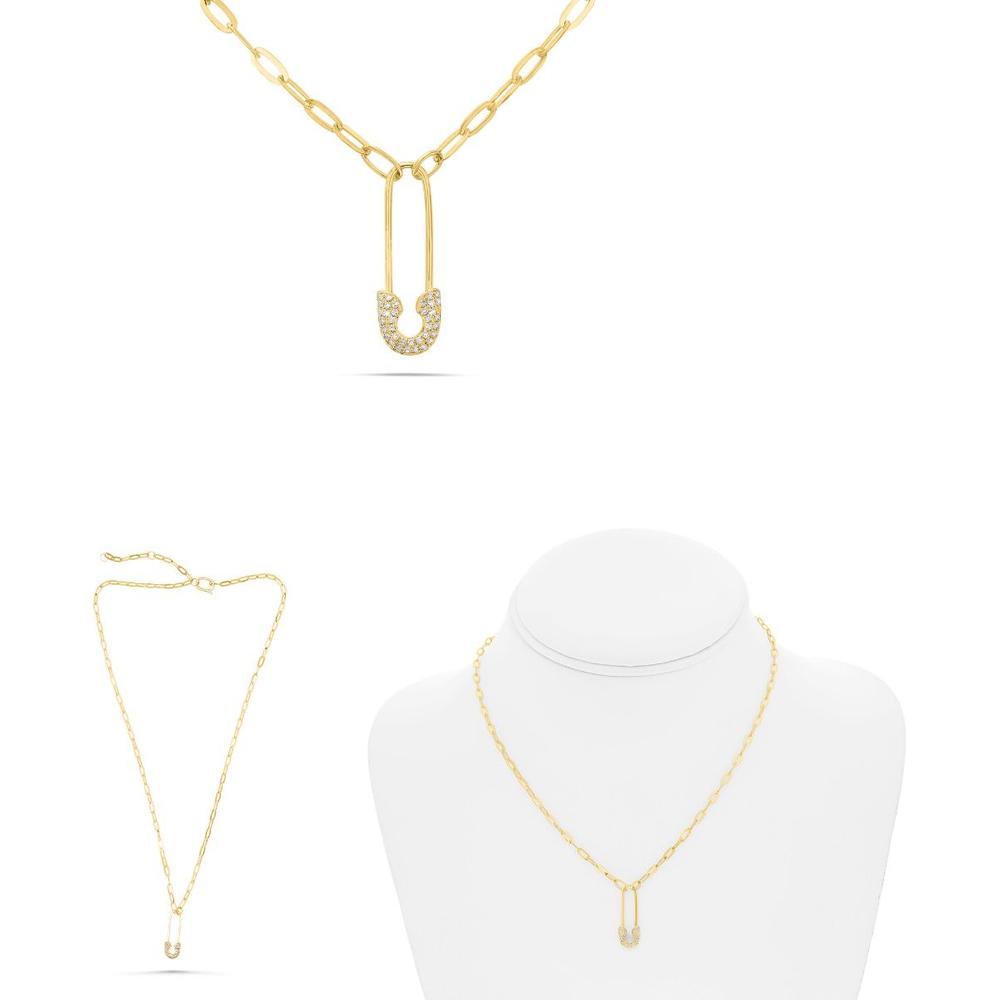 Roman & Jules - 14K Yellow Gold Y-Hook Necklace with 0.09 Carat Round White Diamonds