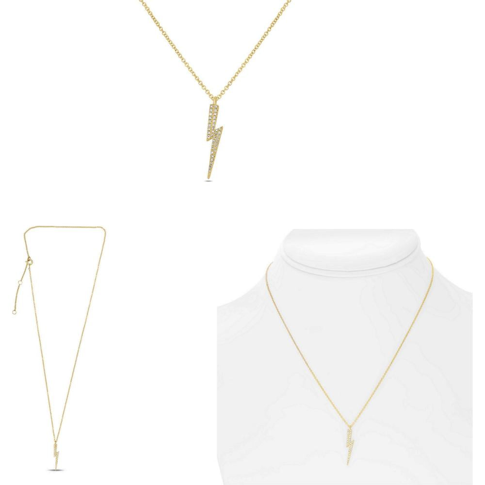 Roman & Jules - 14K Yellow Gold Y Lightning Pendant Necklace with Round Diamonds - 0.09 Carat Total Diamond Weight