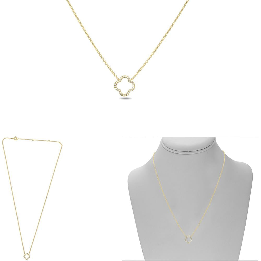 Roman & Jules - 14K Yellow Gold Y Necklace with 0.08 Carat Round Diamond Micropavé Setting