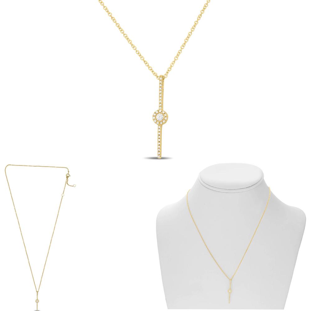Roman & Jules - 14K Yellow Gold Y Necklace with 0.13 Carat Round Diamond