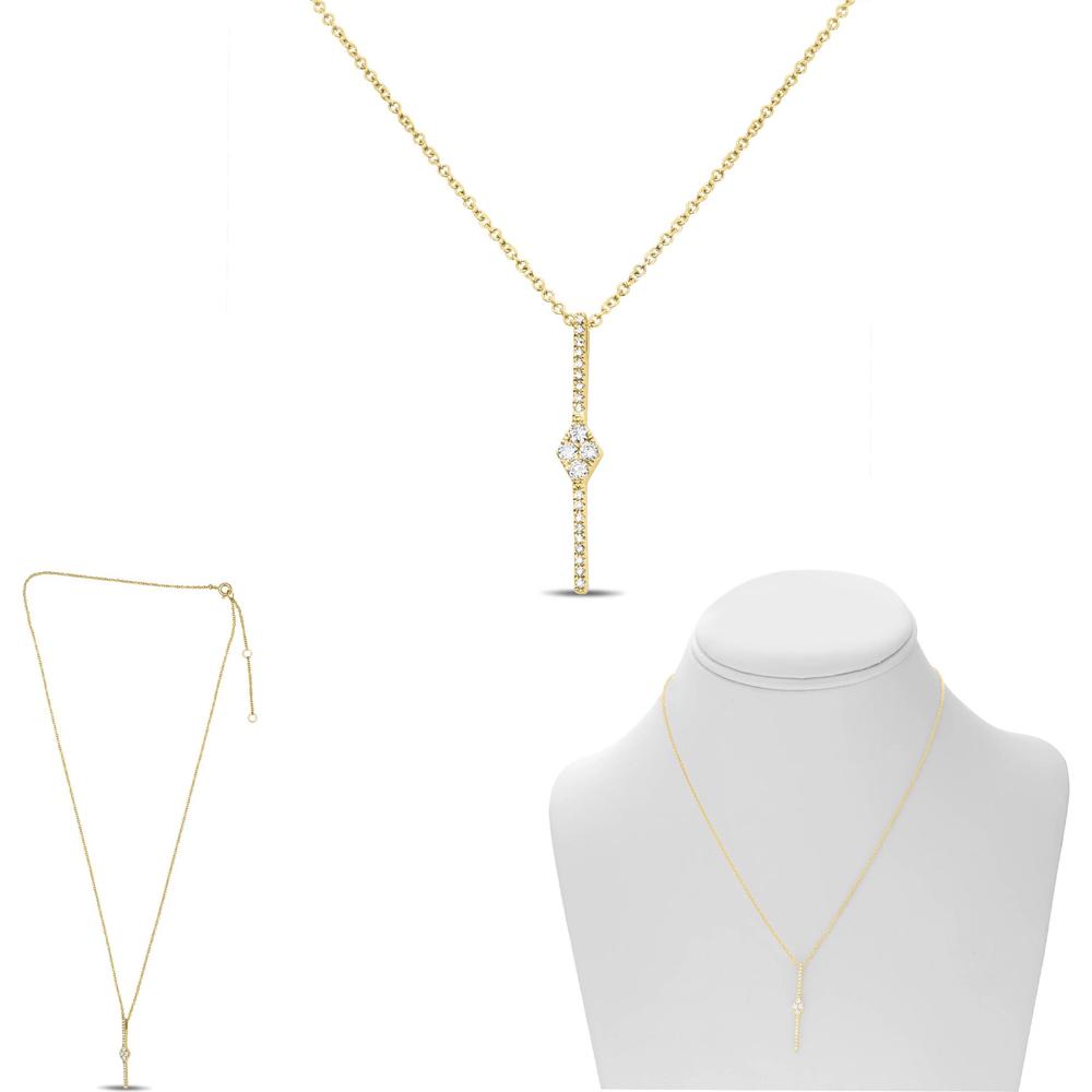 Roman & Jules - 14K Yellow Gold Y Necklace with 0.14 Carat Round Diamond and Micropavé Setting