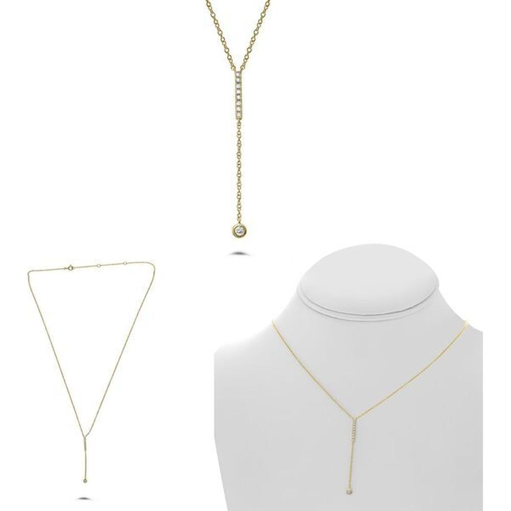 Roman & Jules - 14K Yellow Gold Y Necklace with 0.14 Carat Round Diamond
