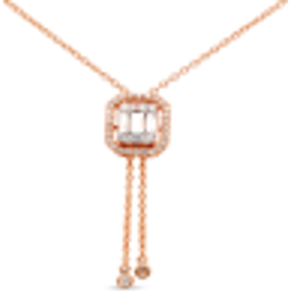 Roman & Jules - 14K Yellow Gold Y Necklace with 0.22 Carat Baguette and 0.28 Carat Round Diamonds - Halo Design