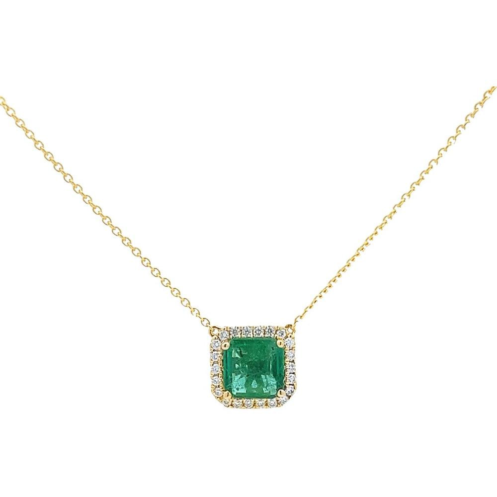 Roman & Jules - 14K Yellow Gold Y Necklace with 1.50 Carat Emerald and Diamond Halo