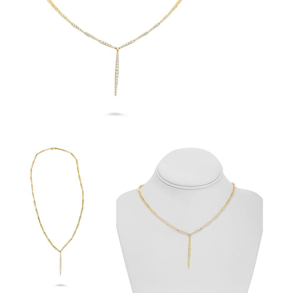 Roman & Jules - 14K Yellow Gold Y Necklace with 2.78 Carat Total Round Brilliant Diamonds
