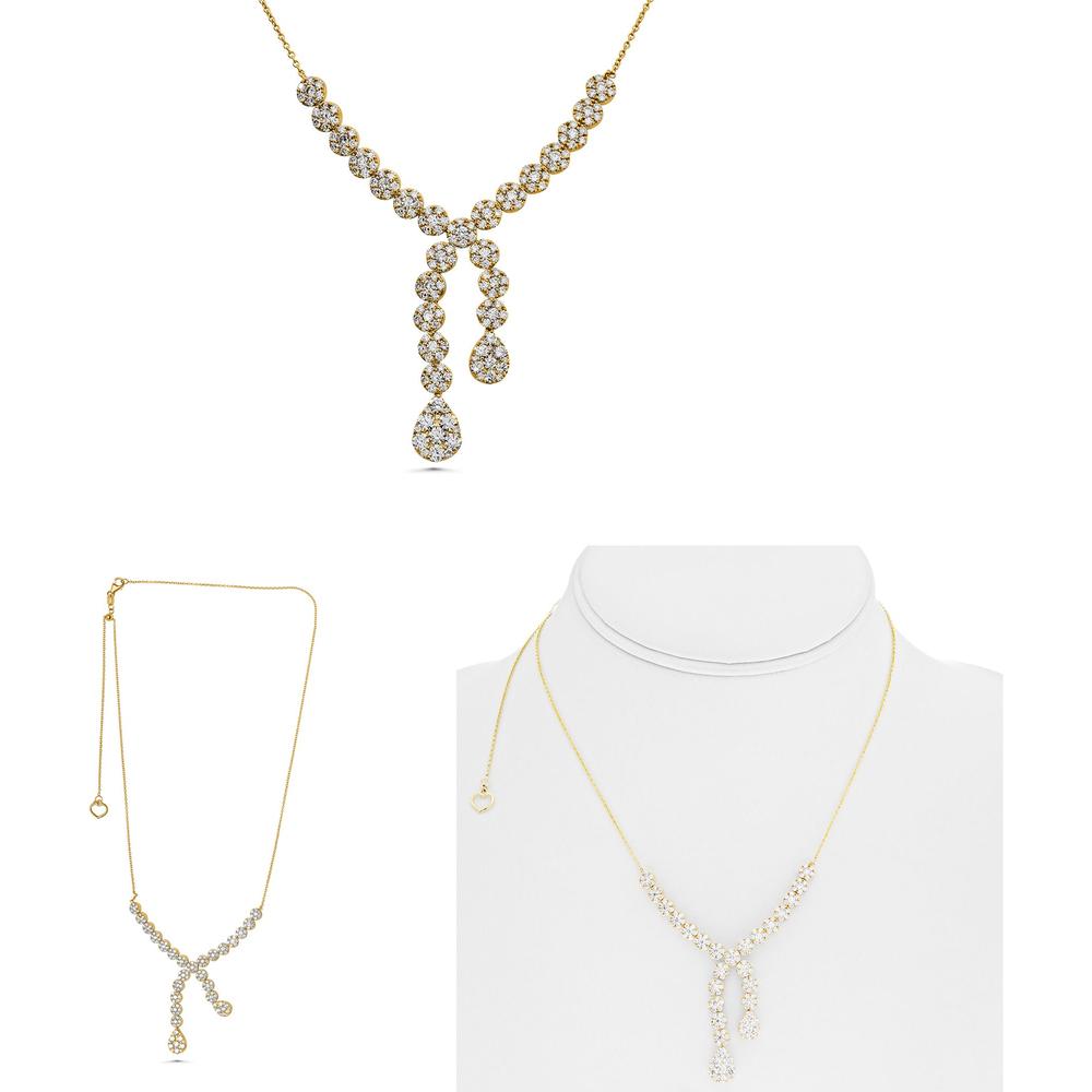 Roman & Jules - 14K Yellow Gold Y Necklace with 2.86 Carats of Round Diamonds in a Cross-Over Cluster Design