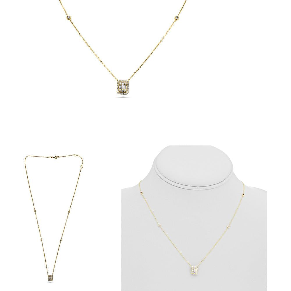Roman & Jules - 14K Yellow Gold Y Necklace with Baguette and Round Diamonds - 0.38 Carat Total Diamond Weight
