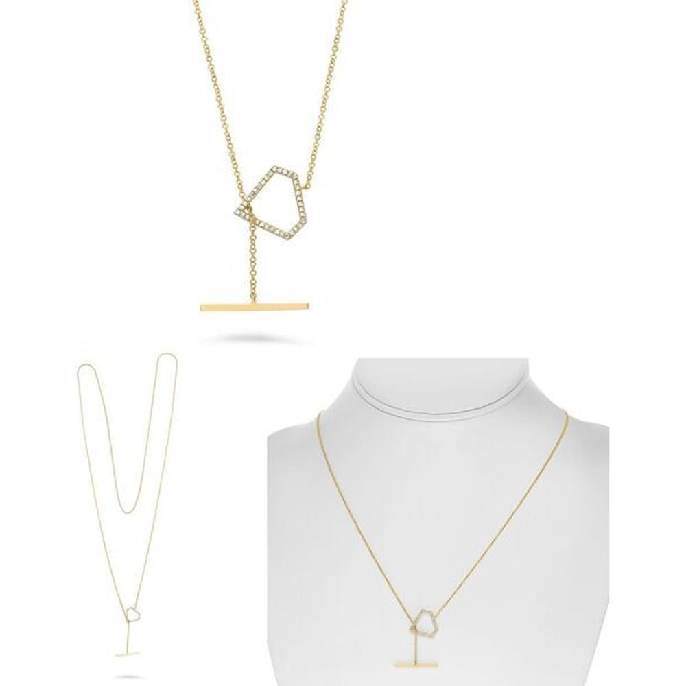 Roman & Jules - 14K Yellow Gold Y Necklace with Micropavé Set Round Diamond - 0.11 Carat Total Diamond Weight