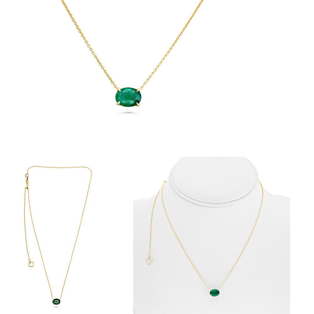Roman & Jules - 14K Yellow Gold Y Necklace with Oval Emerald - 1.66 Carat Total Gem Weight