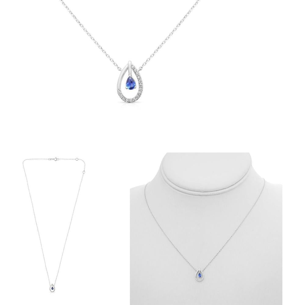 Roman & Jules - 14K Yellow Gold Y Necklace with Pear Shape Sapphire and Round Diamonds - 0.08 Carat Total Diamond Weight