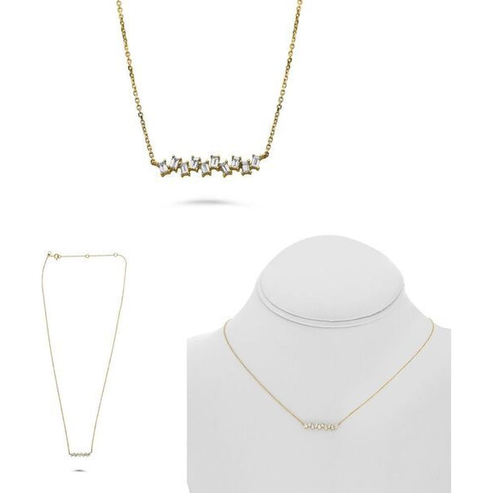 Roman & Jules - 14K Yellow Gold Y Necklace with Prong Set Baguette Diamonds - 0.21 Carat Total Diamond Weight