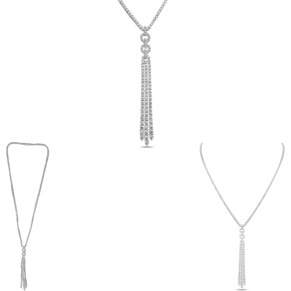 Roman & Jules - 14K Yellow Gold Y Necklace with Prong Set Round Diamonds - 5.32 Carat Total Diamond Weight
